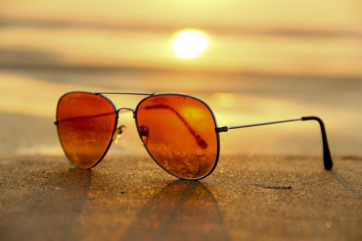 sunset, beach, sunglasses, sand, summer, shades, eyepiece, nature, spectacles, sandy beach, shore, seashore