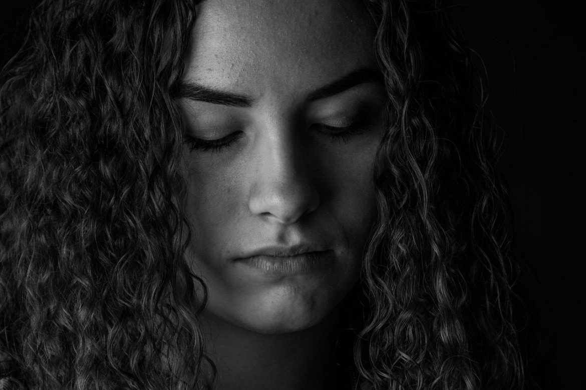 woman, thoughtfulness, girl, beauty, sad girl, portrait of a woman, portrait, face, peace of mind, studio, young, hair, pretty, black and white, thinks, depression, sadness, thoughtful, sad, curly hair, black, serious, mimicry