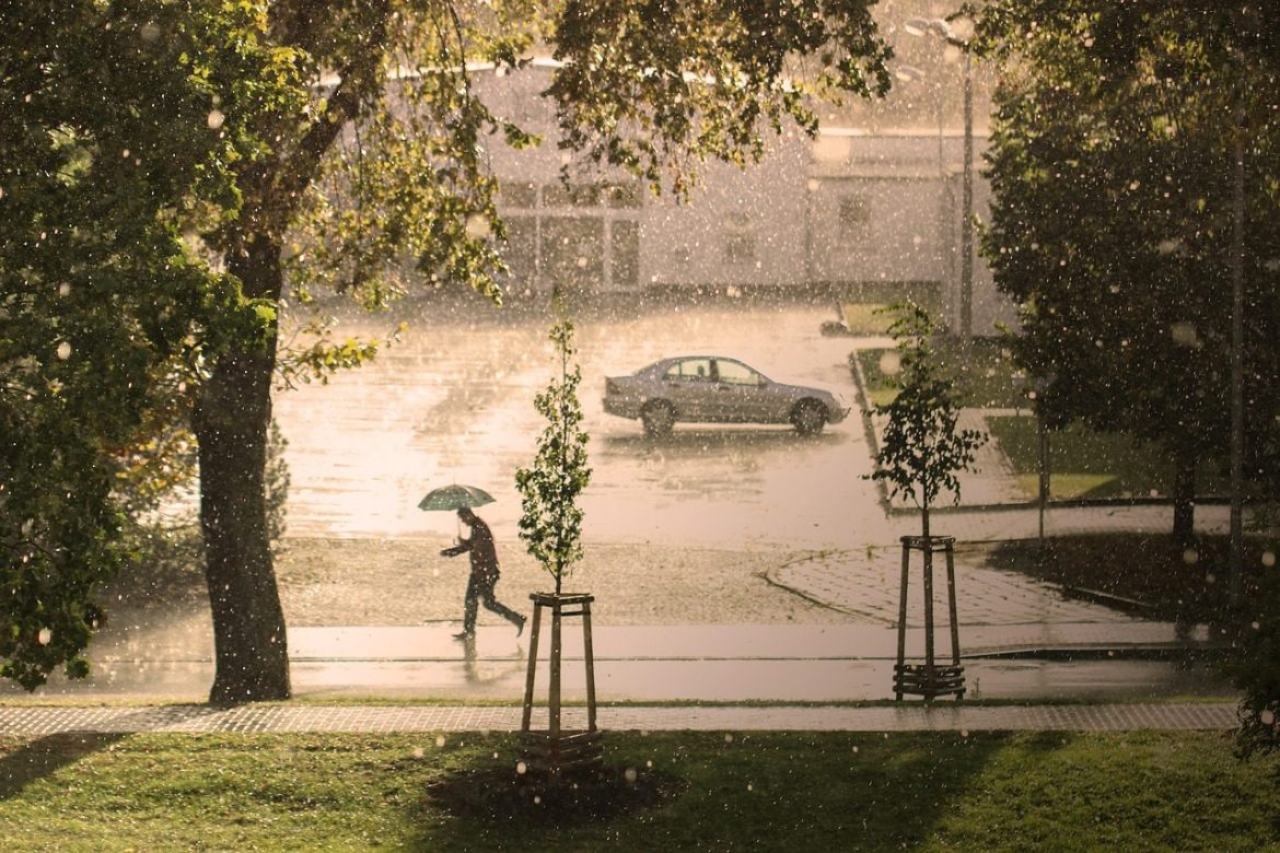 man, umbrella, rain, hail, nature, storm, run, thunderstorm, precipitate, water, climate, road, street, urban, city