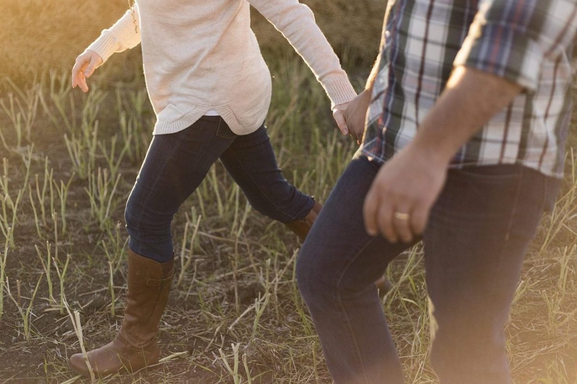 adult, couple, walking, boots, countryside, girl, grass, nature, leisure, lifestyle, man, outdoors, people, recreation, summer, togetherness, woman, brown grass, brown summer, brown walking, brown together