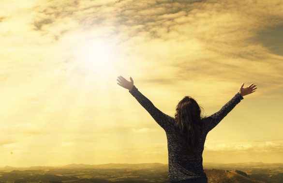 woman, sky, sunlight, arms, open arms, sunbeams, sunrays, clouds, worship, freedom, happiness, relieved, nature, prayer, praise, success, joy
