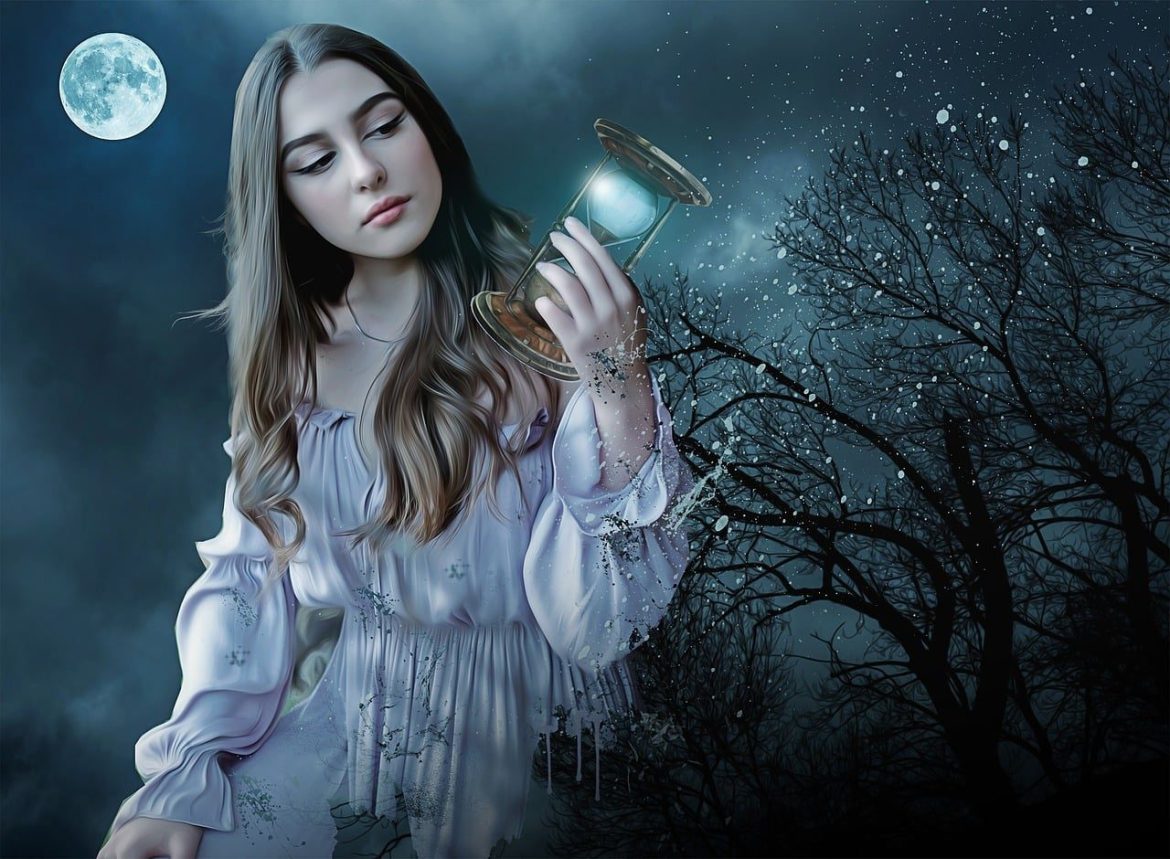 gothic, fantasy, dark, woman, female, young, beauty, model, medieval, time, hourglass, night, trees, magic, magic hourglass, mystery, mysterious, dream, moon, full moon, blue tree, blue moon, blue time, blue fantasy, blue beauty, nature, blue model, blue night, blue dark, blue dream, blue magic