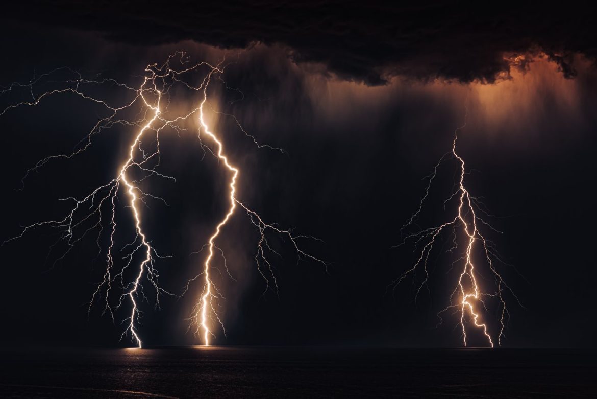 Stunning capture of a lightning storm at night over the city of Zonguldak, Turkey.