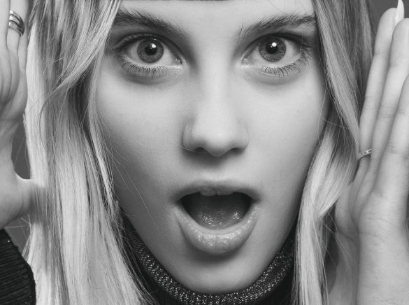 surprise, woman, beautiful, face, girl, blonde, caucasian, black and white, monochrome