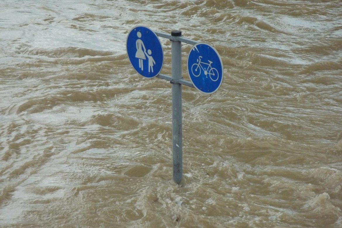 flood, sign, downfall, water, flooding, flooded, environment, catastrophe, pedestrian, cyclist, danube, natural disaster, nature, environmental protection, storm, danube bank, riverbank, force of nature, climate protection, water level, flow, riverside, flood of the century, civil protection, climate change, flood disaster, earth day