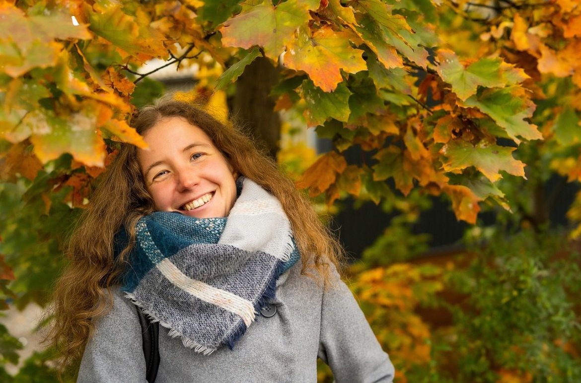 woman, model, scarf, park, person, autumn, adult, face, happy
